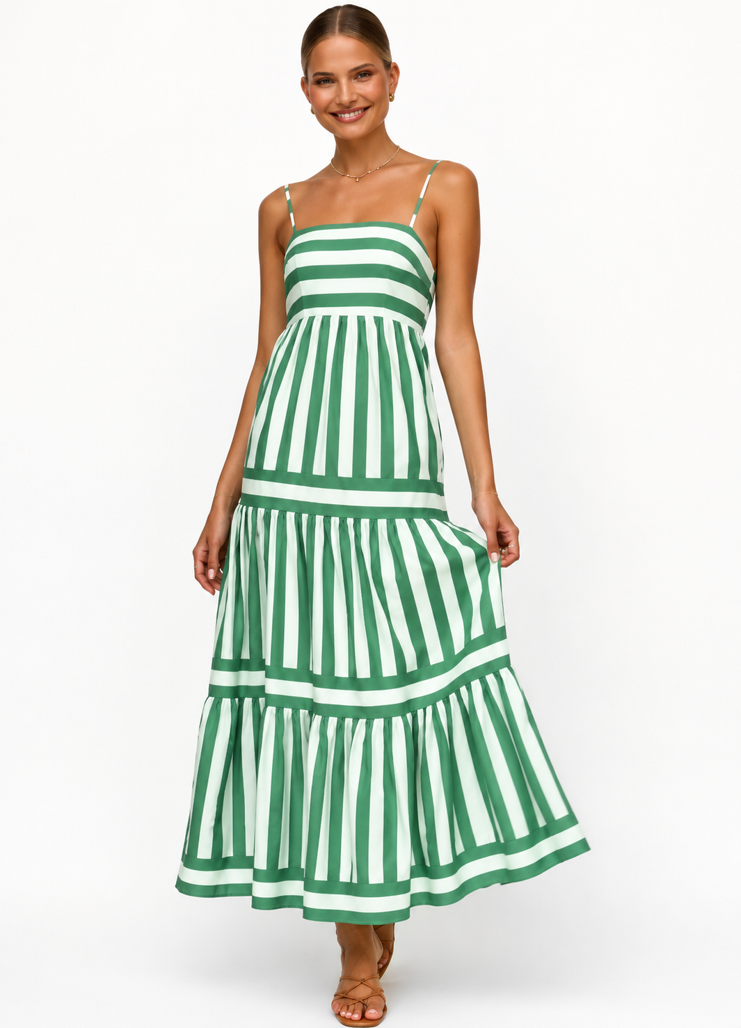 Vestido Esmeralda - color Verde y blanco - Elva Rose